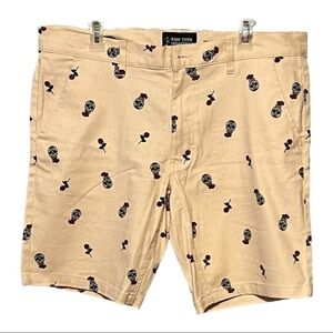 Raw Yarn Industries Roses & Skulls Stretch Twill Shorts Pale Pink Casual Grunge
